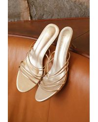 Lulus - Naomi Champagne Strappy Low Heel Slide Sandals - Lyst