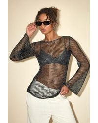 Lulus - Kahele Shiny Sheer Open-Knit Long Sleeve Tunic Top - Lyst