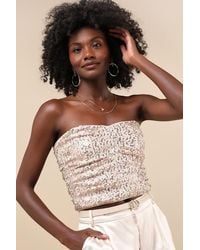 Lulus - My Favorite Sparkle Sequin Ruched Strapless Crop Top - Lyst