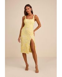 Lulus - Regina Floral Embroidered Tie-Back Midi Dress - Lyst
