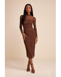 Lulus - Impressive Flirt Mesh Ruched Mock Neck Midi Dress - Lyst