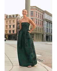 Lulus - Laurelin Emerald Floral Jacquard Pleated Strapless Maxi Dress - Lyst