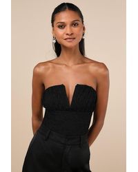 Lulus - Ravishing Outcome Lace Notched Strapless Bodysuit - Lyst