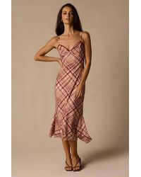 Lulus - Rae Multi Plaid Mesh Slip Midi Dress - Lyst