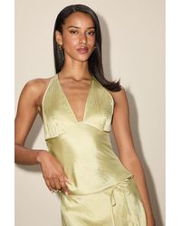 Nia - Devon Lime Satin Pleated Halter Top - Lyst