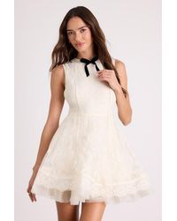Lulus - Charmaine Cream Lace Sleeveless Skater Mini Dress - Lyst