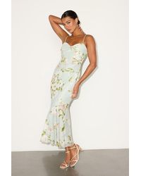 Lulus - Giorgina Sage Floral Mesh Gathered Trumpet Midi Dress - Lyst
