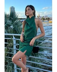 Lulus - Simply A Stunner Emerald Jacquard Cowl Backless Mini Dress - Lyst