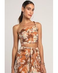 Lulus - Something Wild Multi Print Pleated One-Shoulder Crop Top - Lyst