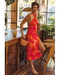 Lulus - Beyond Classy Multi Abstract Print Satin Halter Midi Dress - Lyst