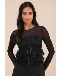 Lulus - Delightful Impact Mesh Lace Drawstring Long Sleeve Top - Lyst