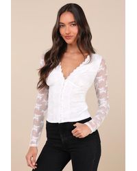 Lulus - Decadently Sweet Lace Sheer Back Long Sleeve Top - Lyst