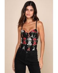Lulus - Essence Of Elegance Embroidered Bustier Bodysuit - Lyst