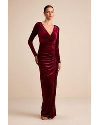 Lulus - Yasna Velvet Ruched Surplice Long Sleeve Maxi Dress - Lyst