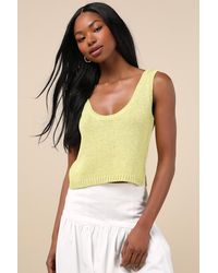 Lulus - Elevated Staple Lime Lurex Cropped Sweater Tank Top - Lyst