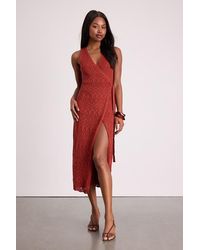 Lulus - Livia Pointelle Knit Wrap Midi Dress - Lyst
