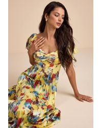 Lulus - Authentically Yours Multi Abstract Print Satin Midi Dress - Lyst