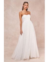 Lulus - Blissful Forever Tulle Lace Strapless Pleated Maxi Dress - Lyst