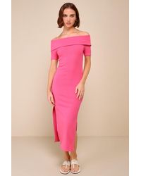 Lulus - Remarkably Flirty Hot Ribbed Off-The-Shoulder Midi Dress - Lyst