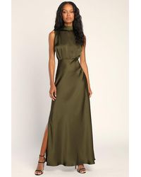 Lulus - Classic Elegance Satin Sleeveless Mock Neck Maxi Dress - Lyst