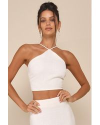 Lulus - Sweetly Elite Tweed Sleeveless Halter Crop Top - Lyst
