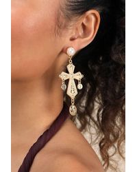 Lulus - Annise Cross Statement Earrings - Lyst