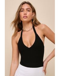 Lulus - Chic Contentment Ribbed Sleeveless Halter Bodysuit - Lyst