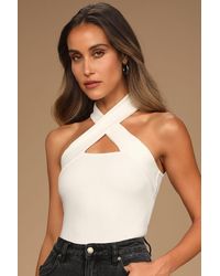 Lulus - Essential Energy Ribbed Sleeveless Cutout Cross-Front Top - Lyst