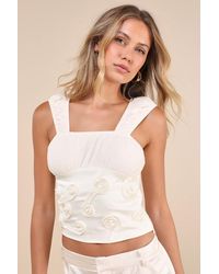 ZEMETA - Rose Crush Rosette Satin Lace Sheer Back Tank Top - Lyst