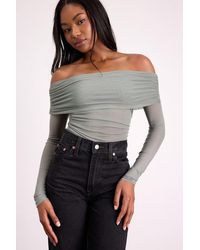 Lulus - Good Times Sage Mesh Off-The-Shoulder Long Sleeve Top - Lyst