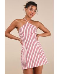 Lulus - Madelia Striped Halter Mini Dress - Lyst