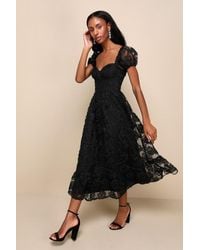 Lulus - Notable Elegance Mesh Floral Applique Bustier Midi Dress - Lyst