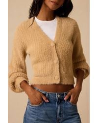Lulus - Colby Camel Eyelash Knit Button-Front Cardigan Sweater - Lyst