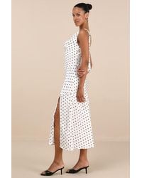 Lulus - Matea Polka Dot Satin Cowl Tie-Back Midi Dress - Lyst