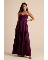 Lulus - Vasilia Satin Jacquard Tiered Corset Maxi Dress - Lyst