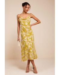 Lulus - Neida Floral Burnout Cowl Neck Midi Dress - Lyst