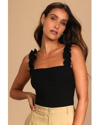 Lulus - Musing About You Ribbed Ruffle Strap Bodysuit - Lyst