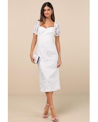 Lulus - Odetta Burnout Puff Sleeve Lace-Up Midi Dress - Lyst