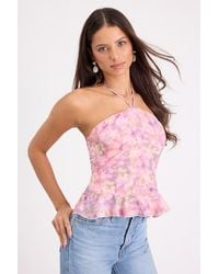 Lulus - Indira Floral Halter Tank Top - Lyst
