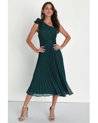 Lulus - Special Charm Pleated Swiss Dot One-Shoulder Midi Dress - Lyst