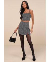Lulus - Charismatically Cute Tweed Rhinestone High-Rise Mini Skirt - Lyst