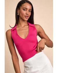 Lulus - Rhaella Ribbed Collared Crop Sweater Tank Top - Lyst