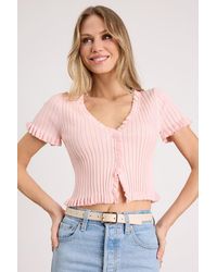 Lulus - Keighlen Ribbed Ruffled Short Sleeve Sweater Top - Lyst