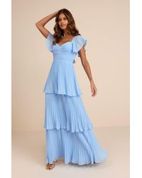 Lulus - Notorious Charm Pleated Flutter Sleeve Maxi Dress - Lyst
