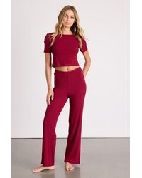 Lulus - Laudrey Ribbed Knit Wide-Leg Lounge Pants - Lyst