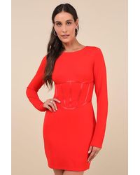 Lulus - Confident Queen Long Sleeve Corset Bodycon Mini Dress - Lyst