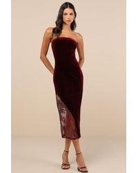 Lulus - Feeling So Luxe Velvet Mesh Sequin Strapless Midi Dress - Lyst