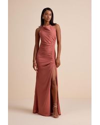 Lulus - Mikaila Rusty Rose Cowl Neck Ruched Column Maxi Dress - Lyst