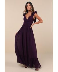 Lulus - Soiree Celebration Ruffled Lace-Up Maxi Dress - Lyst