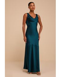 Lulus - Aernah Dark Satin Cowl Tie-Back Slip Maxi Dress - Lyst